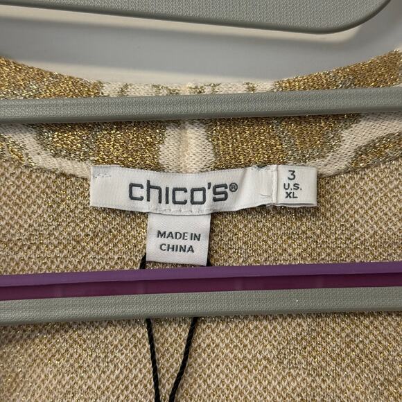 Chicos Cardigan Lurex Gold Shimmer Open Front Plus Size Rhinestone Sweater New - Picture 9 of 12